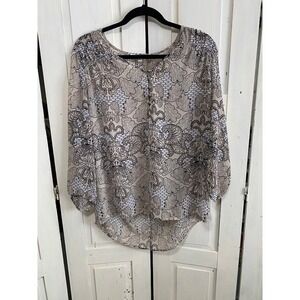 Black Rainn Sheer Paisley Floral Print Boho Chic Tunic Top Women's Size L